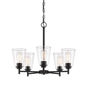 Westin 5-Light Modern Matte Black Chandelier with Clear Glass Shades For Dining Rooms