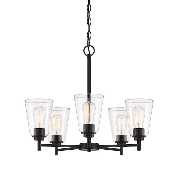 Designers Fountain Westin 5-Light Modern Matte Black Chandelier with Clear Glass Shades For Dining Rooms