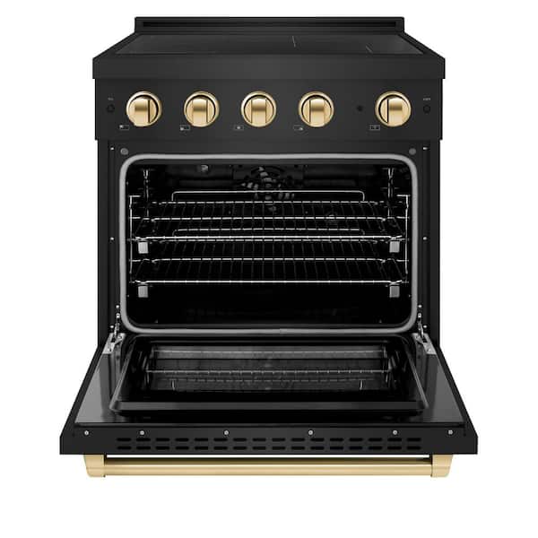 Autograph 30 in. 4.2 cu. ft. Paramount Induction Range with 4 Element Cooktop in Black Stainless Steel with Gold Accents