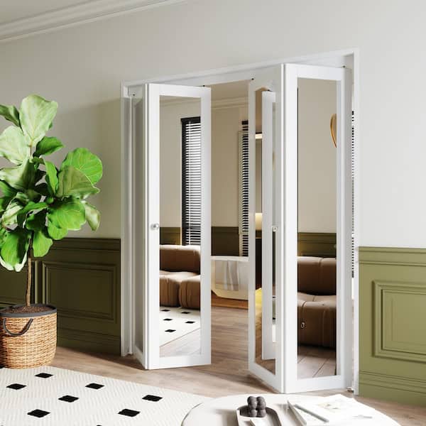 72 in x 80 in (Double 36" Doors)White, MDF, One Mirror Glass Panel Bi-Fold Interior Door for Closet, with Hardware Kits