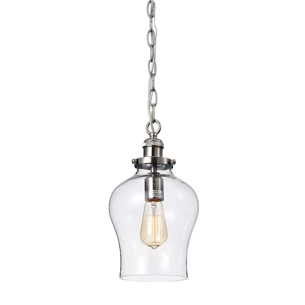 Edvivi Mora 1-Light Brushed Nickel Modern Mini Pendant with Hand Blown Tulip Glass Shade