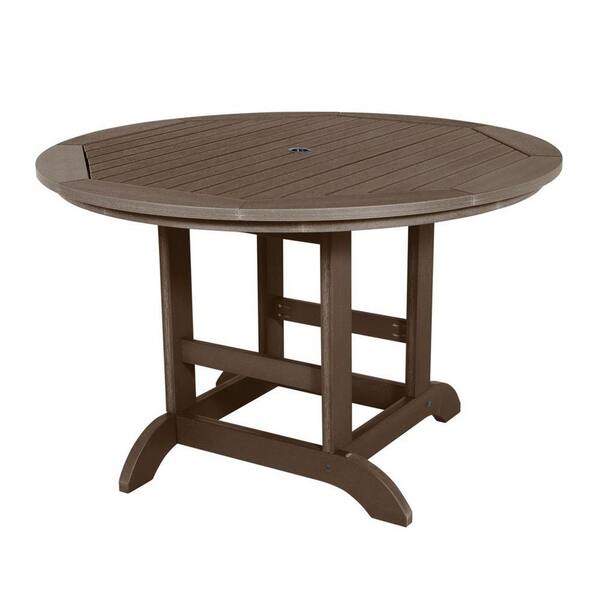 Highwood Weathered Acorn Round Recycled Plastic Outdoor Dining Table AD DRT48 ACE The Home Depot