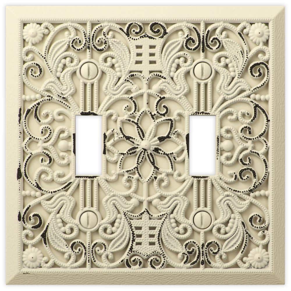 Antique White Cast Metal 2 Toggle Decorative Wall Plate