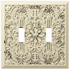 Filigree 2 Gang Toggle Metal Wall Plate - Antique White