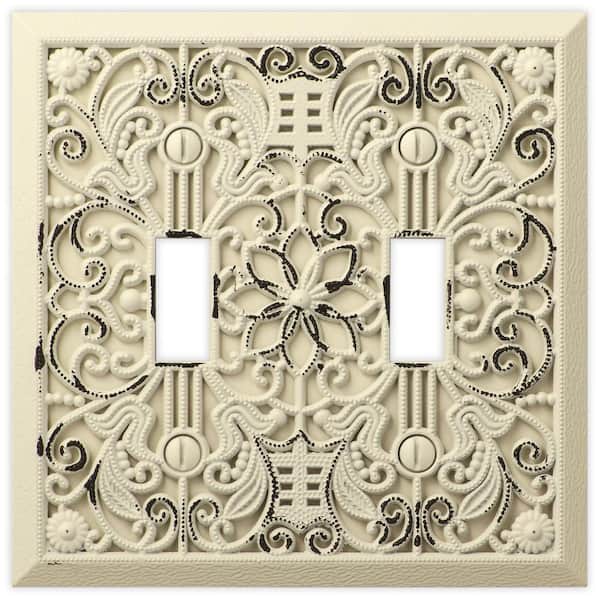 AMERELLE Filigree 2 Gang Toggle Metal Wall Plate - Antique White