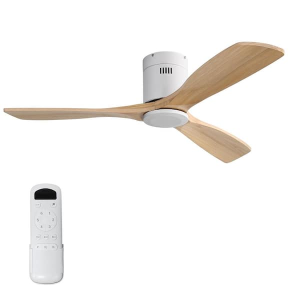 CACI Mall 52 in. Indoor/Outdoor White Low Profile Wood Ceiling Fan Without Light, 6-Speed DC Motor and Remote Control