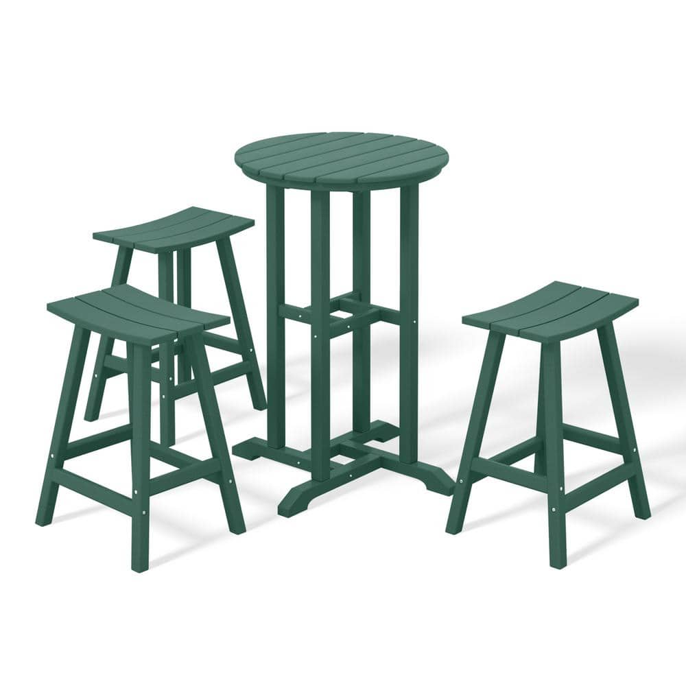 Laguna 4-Piece HDPE Weather Resistant Outdoor Patio Counter Height Bistro Set with Saddle Seat Barstools, Dark Green price history on PriceWatchPro