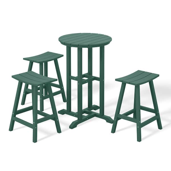 WESTIN OUTDOOR Laguna 4-Piece HDPE Weather Resistant Outdoor Patio Counter Height Bistro Set with Saddle Seat Barstools, Dark Green