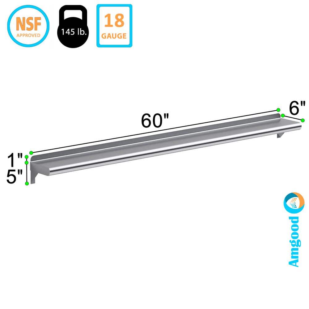 60" Stainless Steel Wall Shelf with Brackets