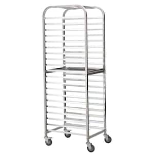 20-Tier Rolling Metal Pie Plate Cart with Wheels in Silver