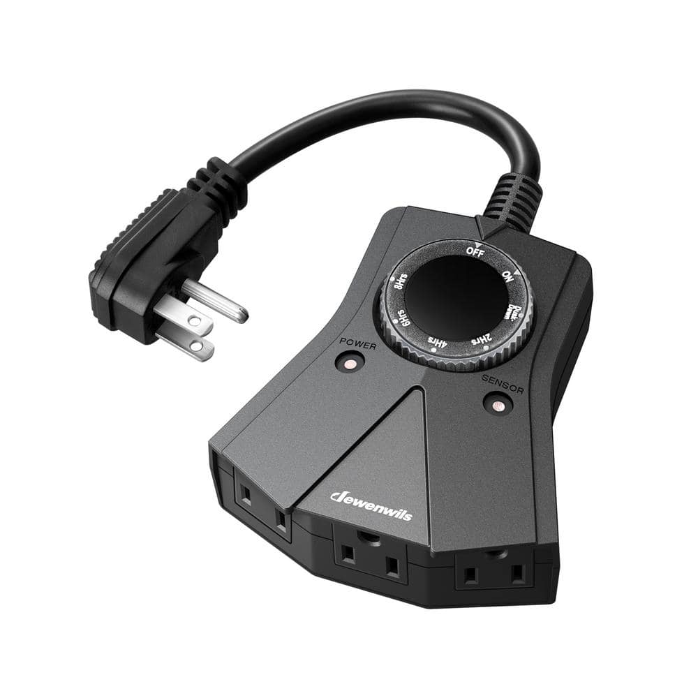 Black Waterproof Outdoor Timer with 3 Outlets and Dusk to Dawn Function
