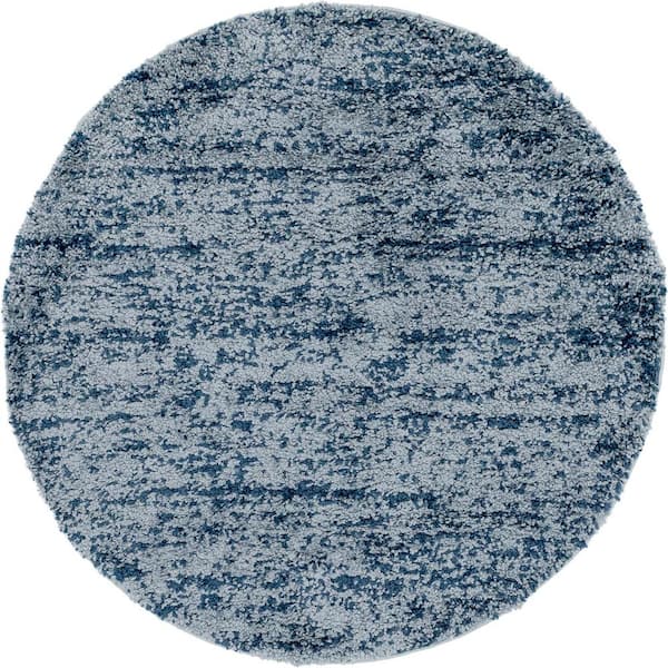 Hygge Shag Misty Blue 5 ft. x 5 ft. Round Rug