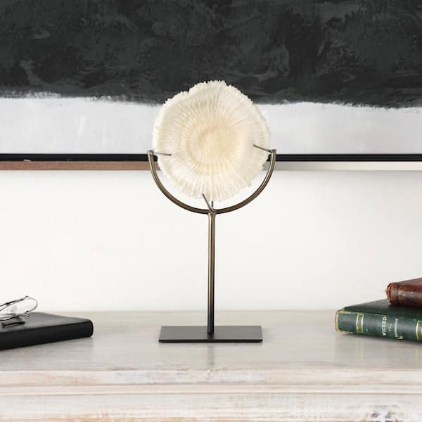 Litton Lane 13 in. Light Blue Polystone Textured Coral Sculpture with Bronze Stand