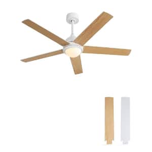 52.1 in. Indoor White Modern 3 Color Dimmable LED Ceiling Fan with 5 Plywood Blades