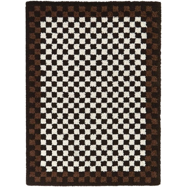Covey Brown/Cream 7 ft. x 9 ft. Checkered Shag Area Rug