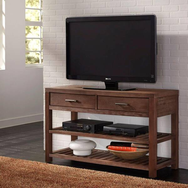 HOMESTYLES Barnside 54 in. Aged Barnside Wood TV Stand with 2 Drawer Fits TVs Up to 65 in. with Adjustable Shelves