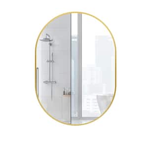Athena 20 in. W x 28 in. H Small Oval Aluminum Framed Wall Bathroom Vanity Mirror in Brushed Gold