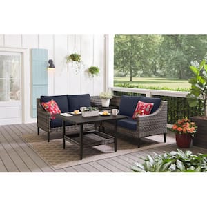 Prestley Park 4-Piece Steel Patio Conversation Sectional Set with CushionGuard Midnight Navy Blue Cushions