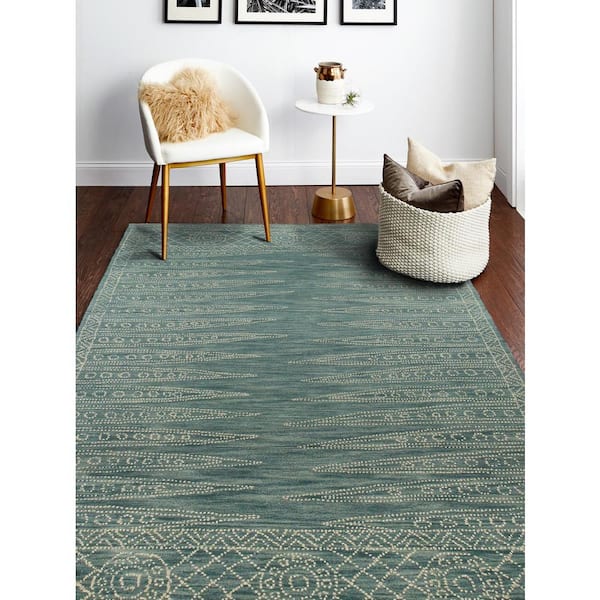 Venezia Teal 8 ft. x 10 ft. (7'6" x 9'6") Geometric Transitional Area Rug