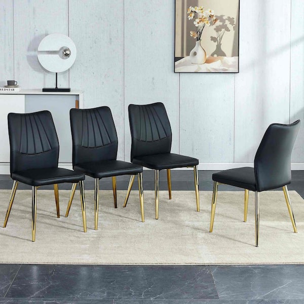 Polibi Modern Black PU Leather Seat Dining Chairs Set of 4 for Kitchen, Living, Dining Room