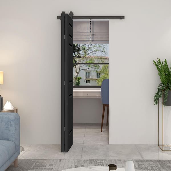 CALHOME 30 in. x 80 in. 6-Panel Black Painted MDF Composite Bi-Fold Barn  Door with Sliding Hardware Kit BIFOLD-1100-2-TOP+BF-6PANEL-30D - The Home  Depot