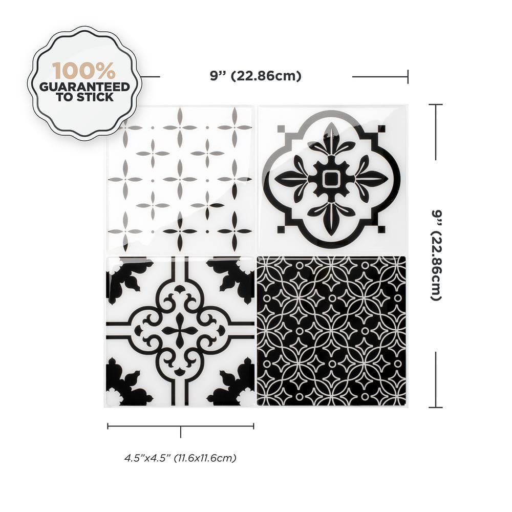 Vintage Black and White Peel and Stick Gel Backsplash Tile