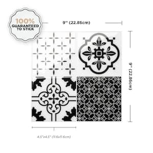 Vintage Evora Black/White 9 in. x 9 in. Vinyl Peel and Stick Tile (2.80 sq. ft./4-pack)