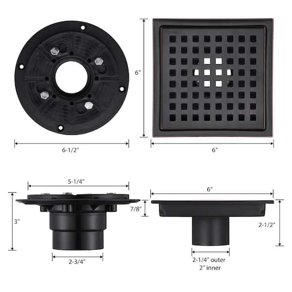 Signature Hardware 446690 Square Shower Drain Cover with Round Strainer Finish: Oil Rubbed Bronze