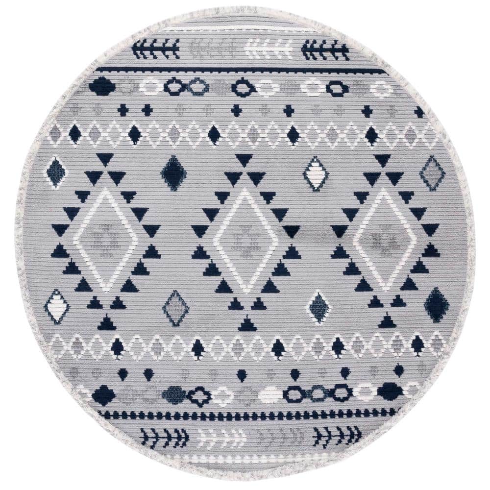 Marrakesh Gray/Navy 7 ft. x 7 ft. Round Geometric Striped Area Rug price history on PriceWatchPro