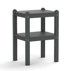Gray Rectangular Plastic 18.5 in. x 14.17 in. x 22.64 in. Double-Layer Outdoor Side Table for Adirondack Chairs
