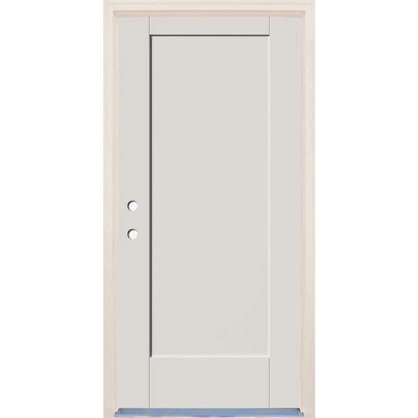 Builders Choice 36 in. x 80 in. 1 Panel Right-Hand Unfinished Fiberglass Prehung Front Door with 4-9/16 in. Frame and Nickel Hinges