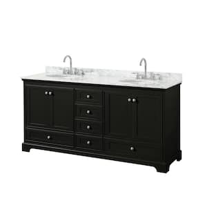 Deborah 72 in. Double Bathroom Vanity in Dark Espresso with Marble Vanity Top in White Carrara with White Basins