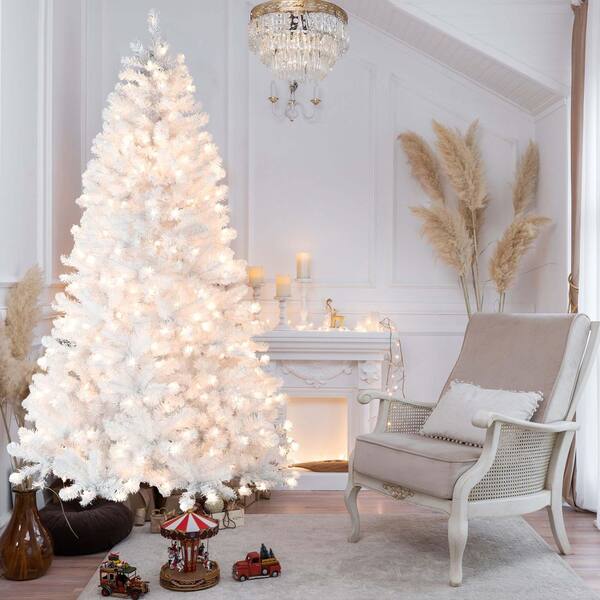 JUJABU 108 in. H White Artificial Christmas Tree with 650 Warm