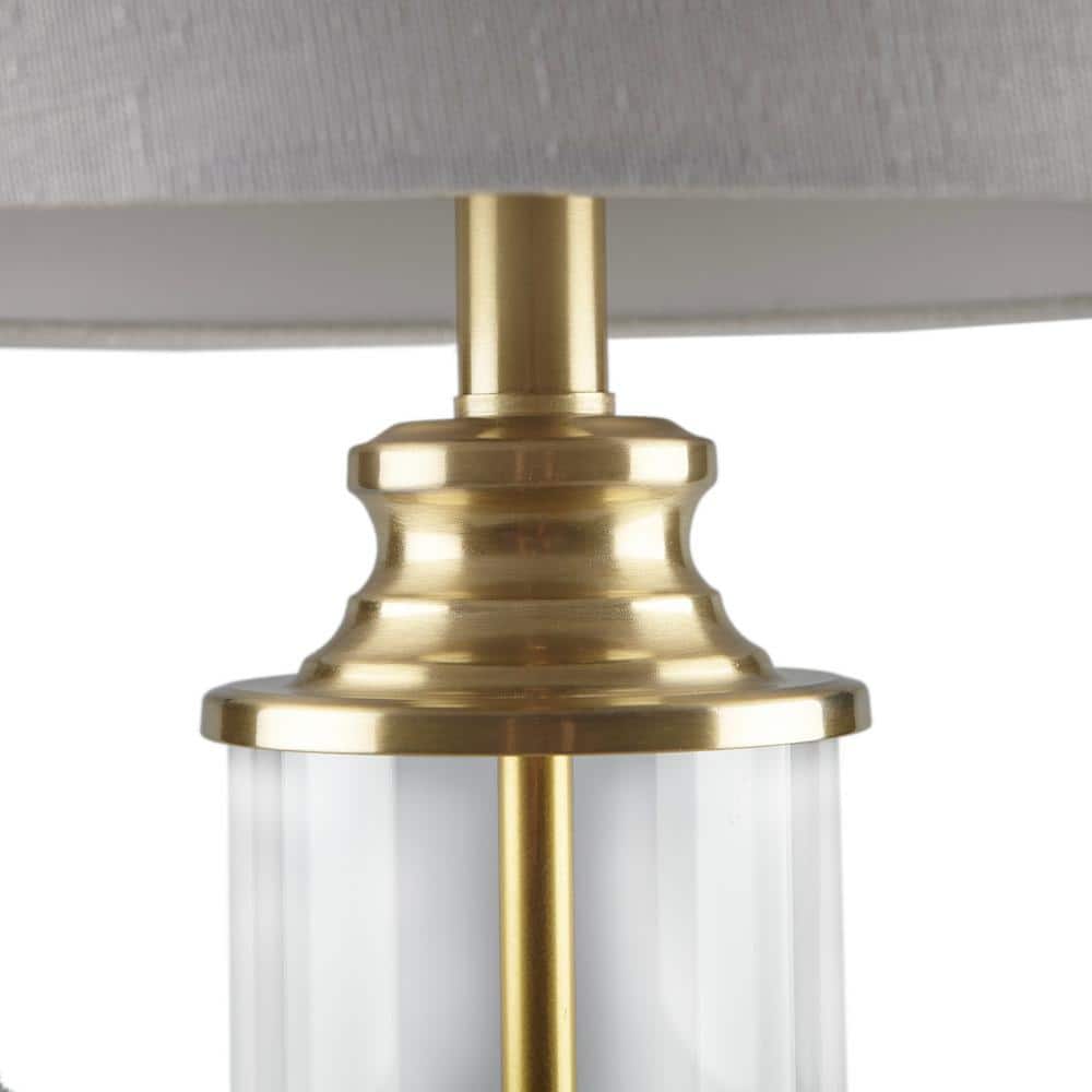 Gold and Clear Glass Cylinder Table Lamp Set with Drum Shades