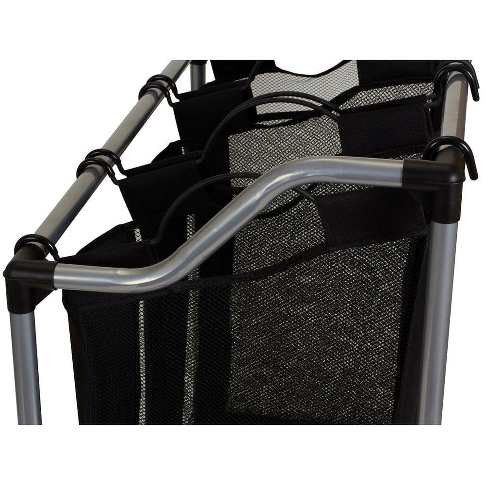 Black and Silver Triple Laundry Sorter with Wheels and Mesh Bags