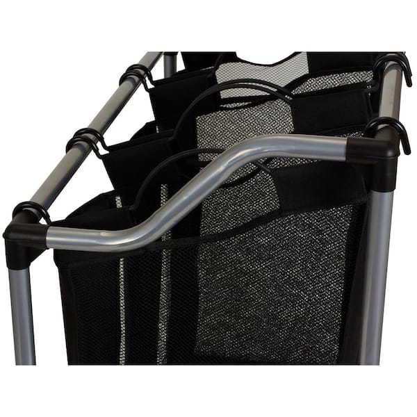 Silver Black Metal and Polyester Laundry Hamper Sorter with 3 Vented Bags