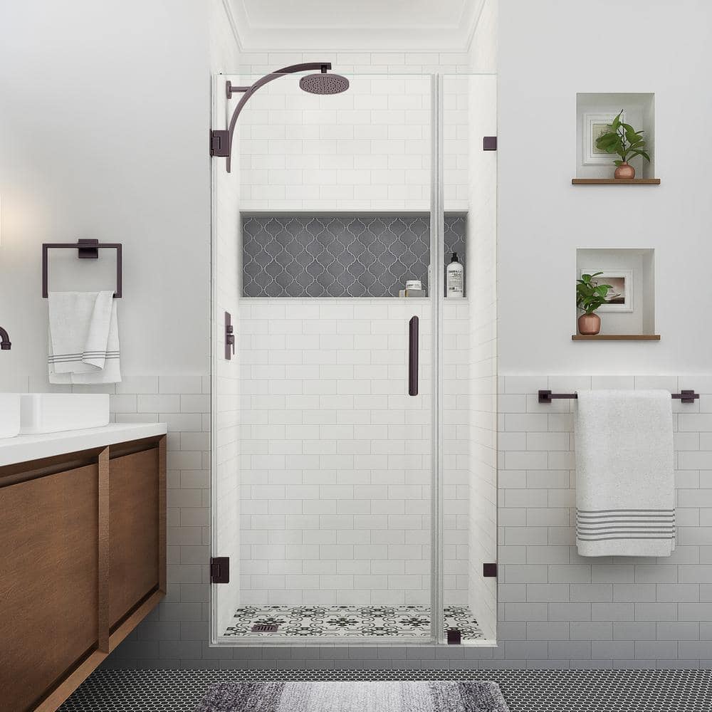 Bronze Frameless Hinged Shower Door with Clear Glass, 80" Height