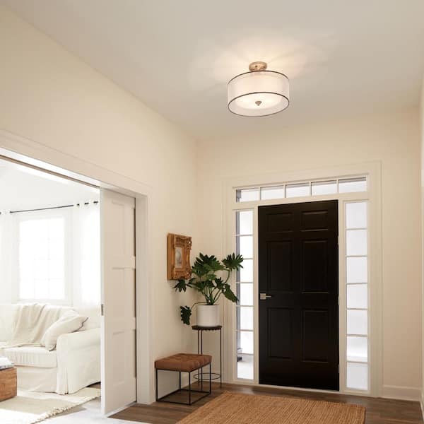 Lacey 20 in. 4-Light Antique Pewter Hallway Transitional Semi-Flush Mount Ceiling Light with Organza Shade