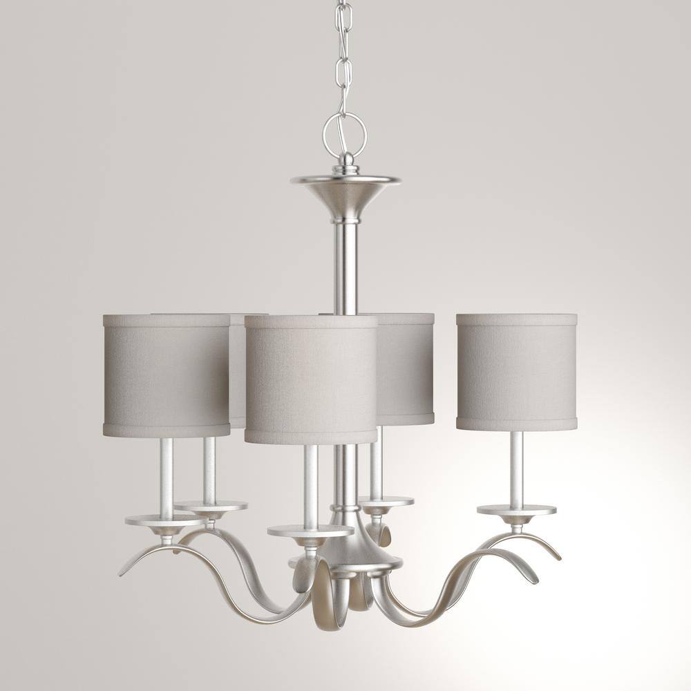 Brushed Nickel 5-Light Chandelier with Off-White Drum Shades