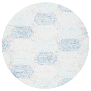 Abstract Ivory/Blue 6 ft. x 6 ft. Abstract Geometric Round Area Rug
