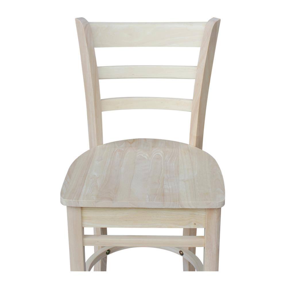 Emily Solid Parawood Counter Height Stool, 24" Seat, Unfinished