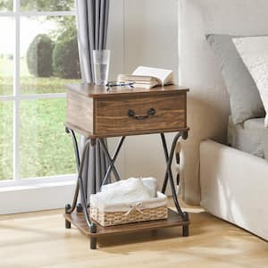 Nightstands, 1 Drawer Brown Modern Nightstand With Storage, Tall End and Side Table，23.6 in. H X 13.7 in. W X 17.7 in. D