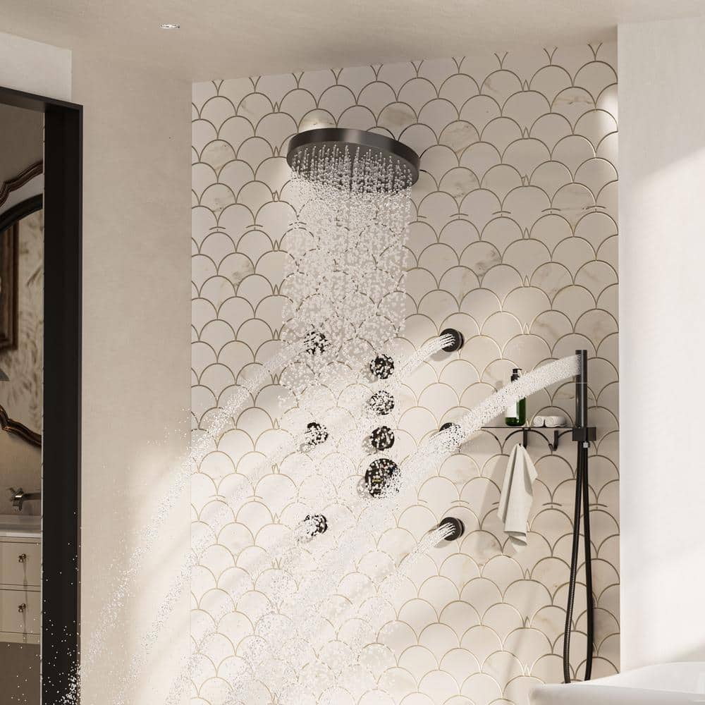 Nickel Dual Head Wall Mounted Shower System with Body Jets
