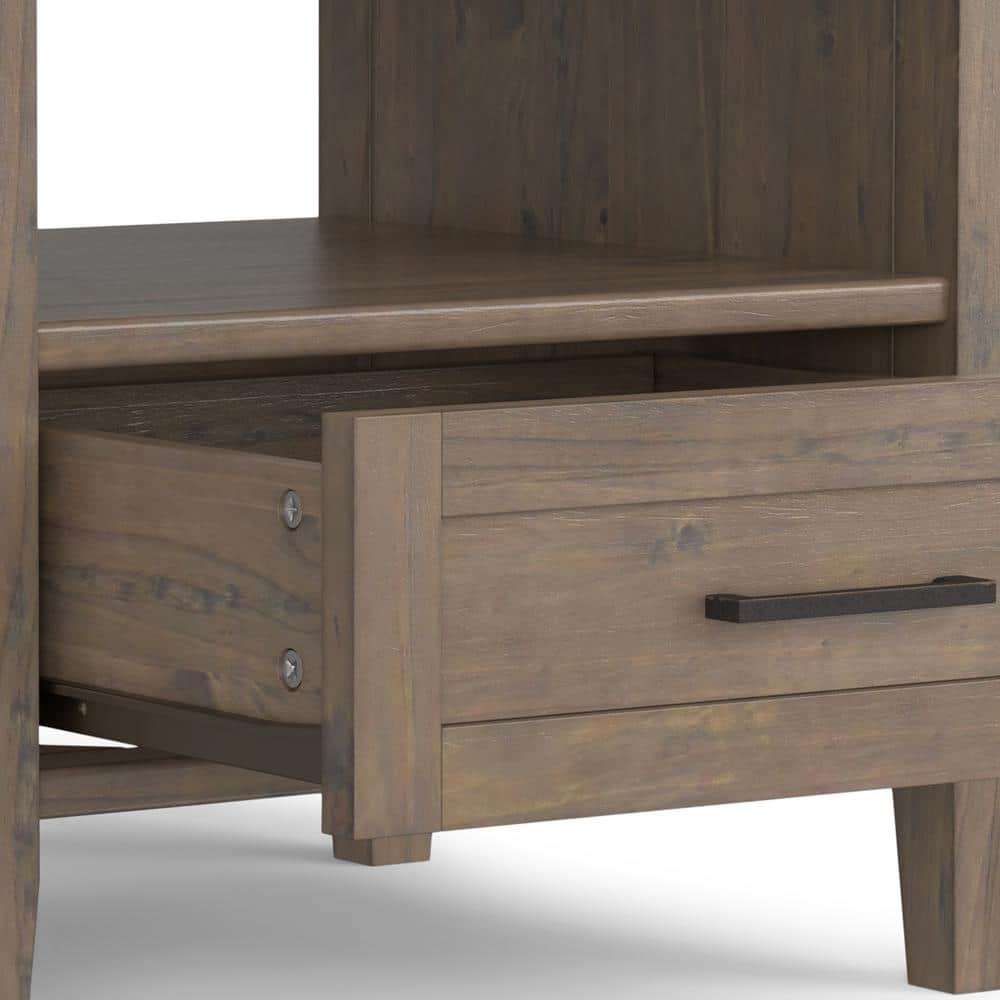 Smoky Brown Solid Wood End Table with Storage Drawer