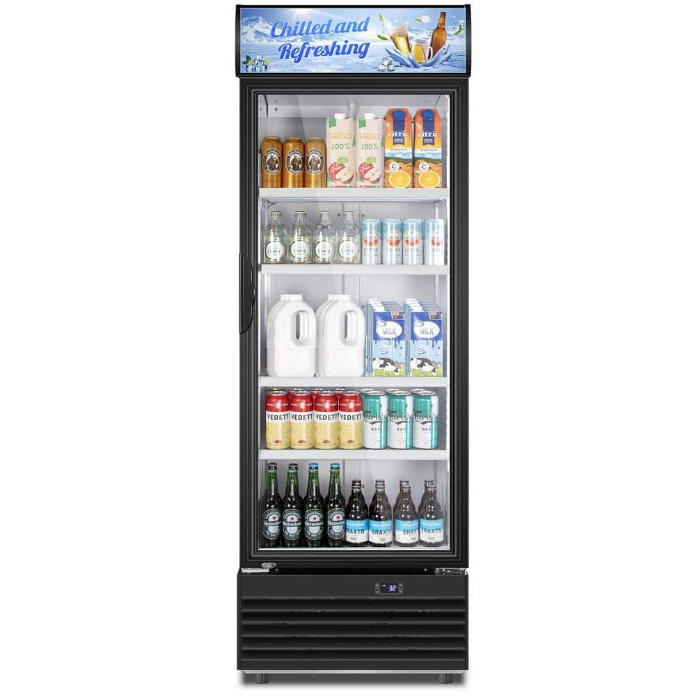 24.4 in. W 11.15 cu. ft. Commercial Refrigerator in Black with 4-Casters and Custom Light Box Sign