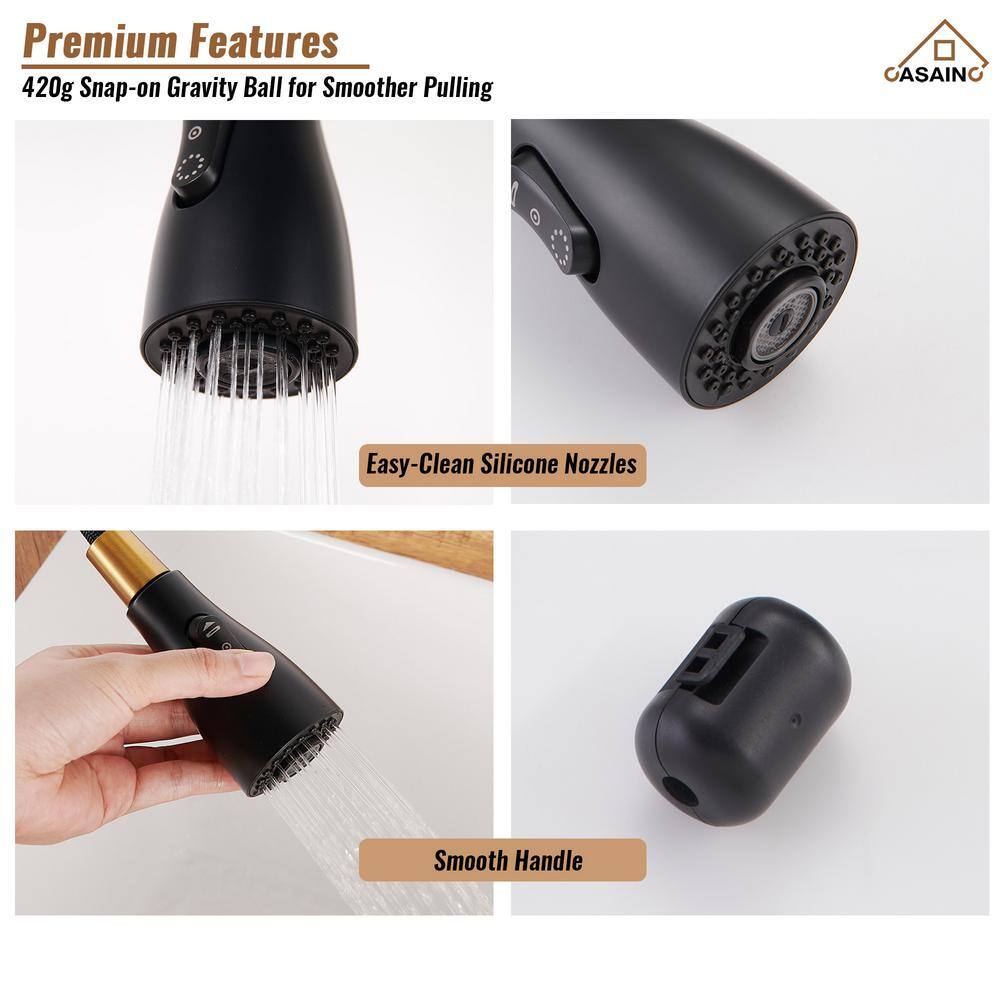 Matte Black and Brushed Gold Stainless Steel Pull Down Kitchen Faucet