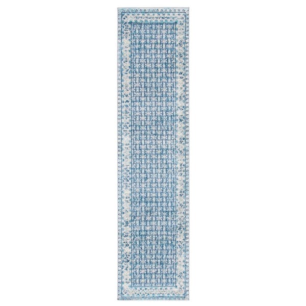 Brentwood 2 ft. x 6 ft. Ivory/Aqua Multi-Border Geometric Runner Rug