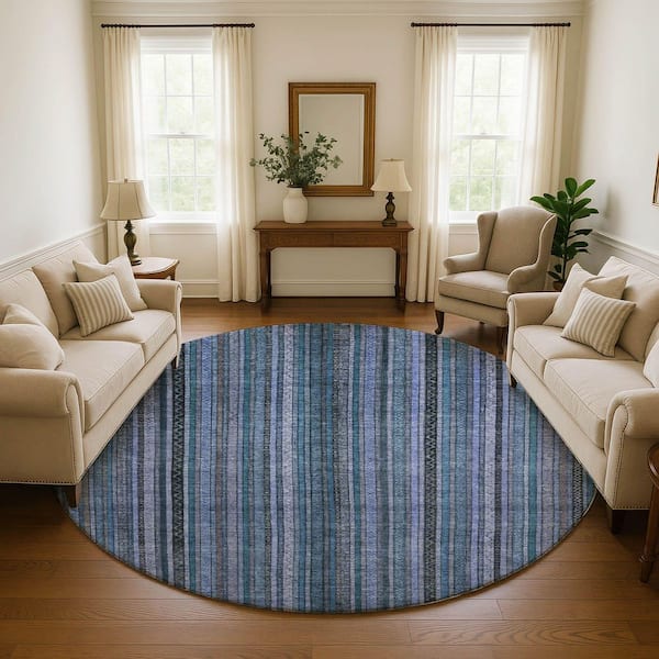 Mayfield Premium Machine Washable Abstract AMF1654 Blue 8 ft. x 8 ft. Round Rug