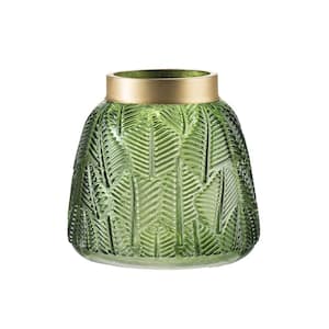 5.9 in. Fern Leaf Green and Gold Glass Vase
