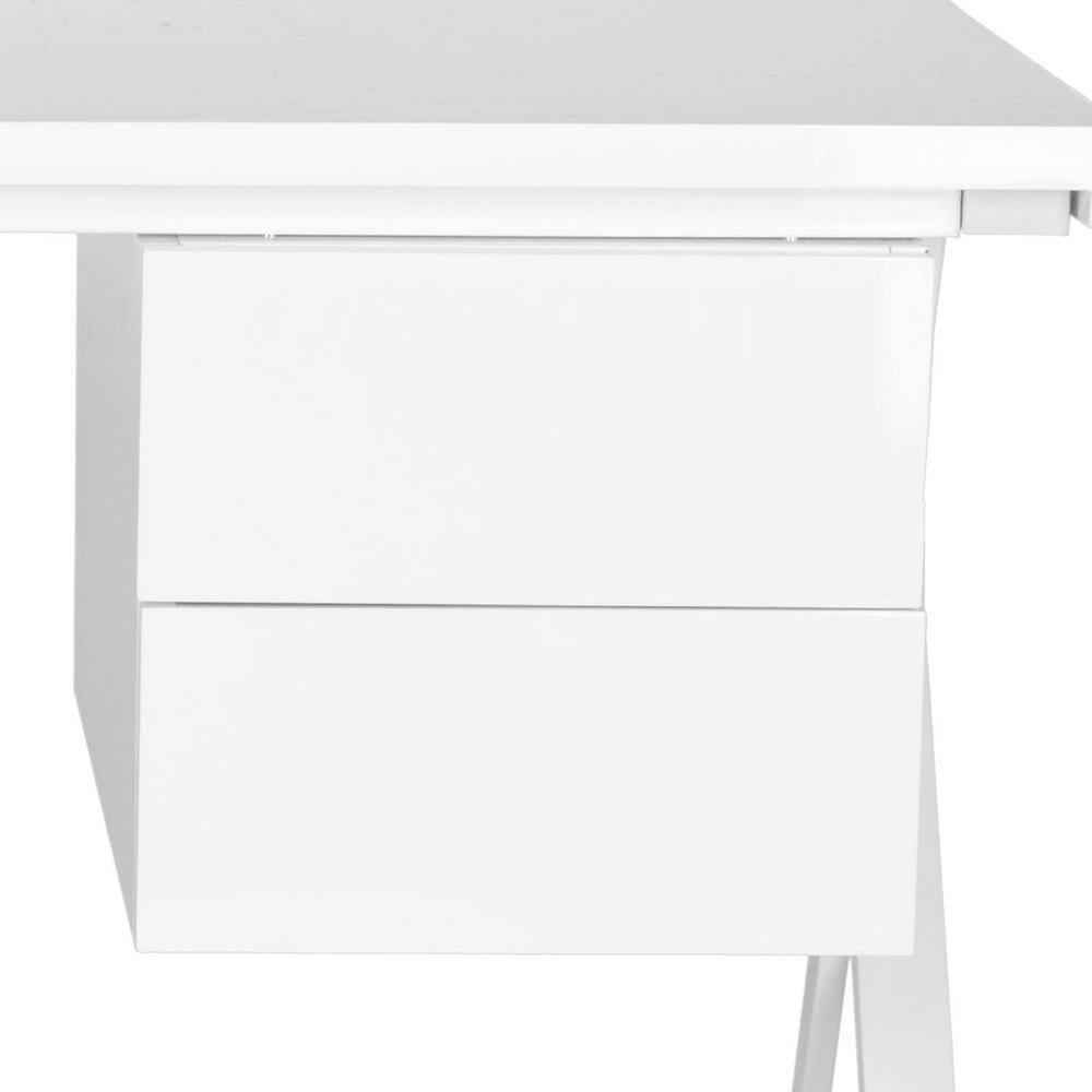 Transitional White Lacquered Home Office Desk with Crossed Legs